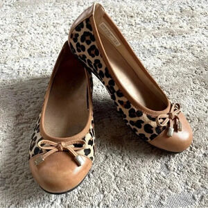 Vionic Minna Ballet Flat Slip On Calf Hair Leopard Leather Tan Comfort Shoe: 6